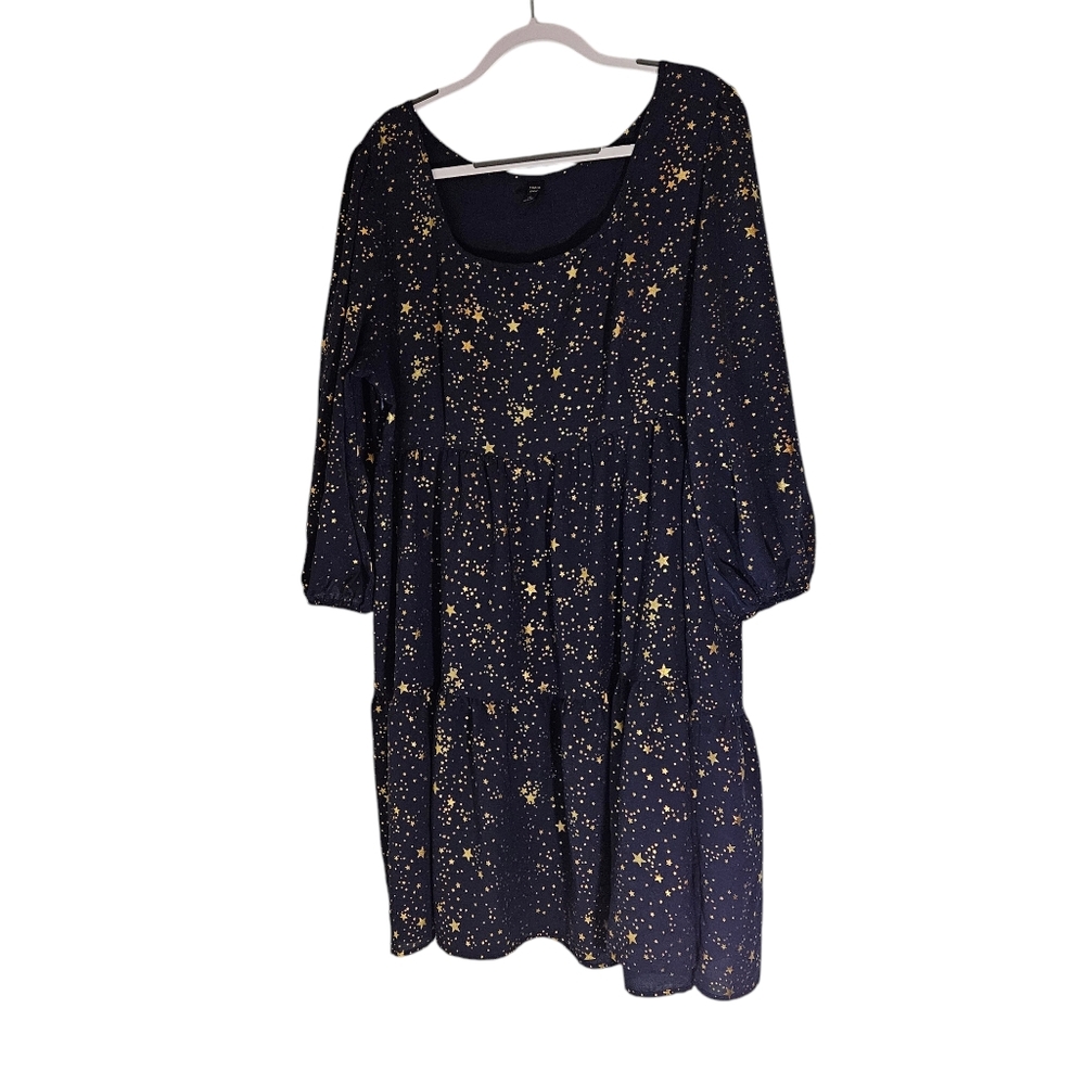 SHEIN Navy Asymmetrical Dress with Gold Star Pattern
